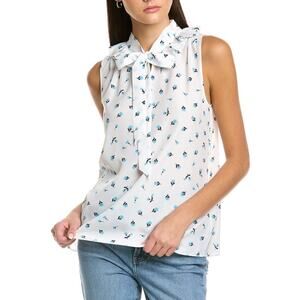 Kate Spade New York Dainty Bloom Shell Sleeveless Blouse White Blue Womens XS